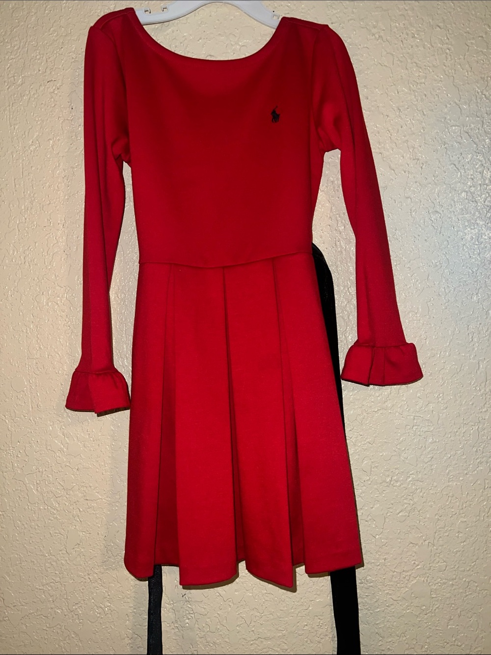 Ralph Lauren Bright Red Long Sleeve Pleated Kids Dress